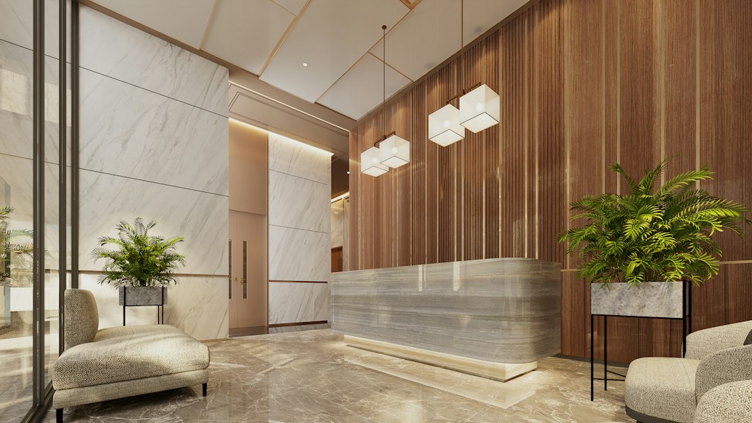 Luxury hotel lobby with indoor plants